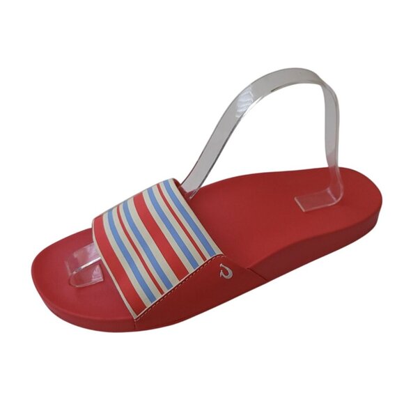 OluKai Kīpuni Limited Edition Lehua Flower / Stripe Slide Sandals Women's Sz 8 - Picture 1 of 9